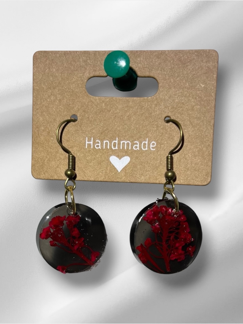 Red Floral Resin Drop Earrings